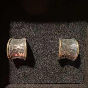 Joan Rivers Classic Collection gold rimmed silver half hoop earrings